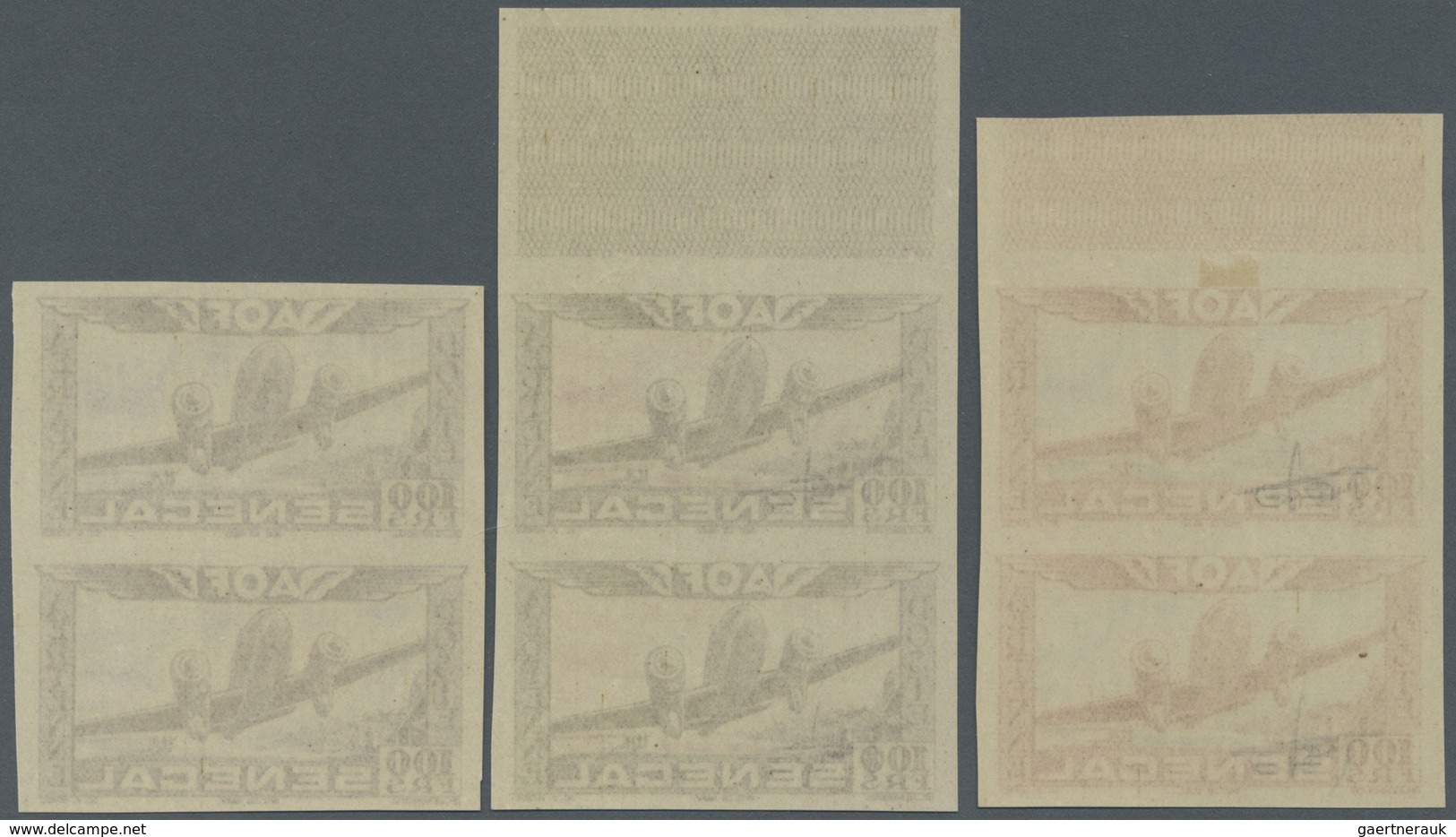 **/* Senegal: 1942, Airmails, 100fr., Three Imperforate Vertical Colour Proof Pairs (one In Issued Colour - Sénégal (1960-...)