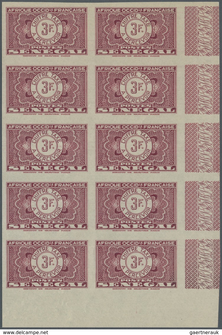 **/* Senegal - Portomarken: 1935, "Guilloche" issue IMPERFORATE, 5c. to 3fr., set of eight values (excl.