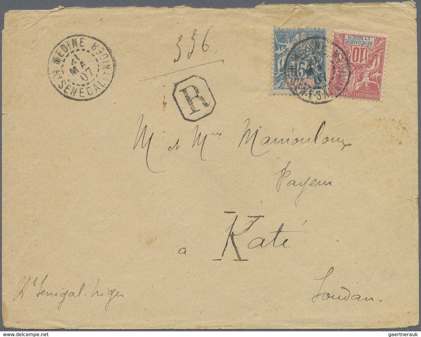 Br Senegambien Und Niger: 1907. Registered Envelope Addressed To Kati, Sudan Bearing SeneGambia Et Nige - Autres & Non Classés
