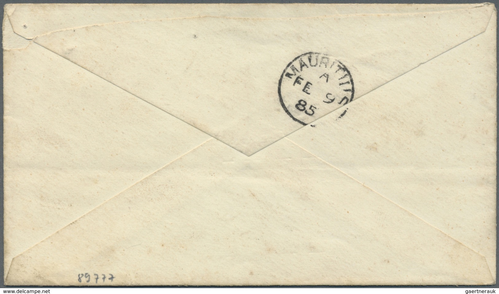 GA Seychellen: 1885 Envelope 8 C. Grey Mauritius Used On The Seychelles With Cancel "SEYCHELLES JA 30 8 - Seychellen (...-1976)