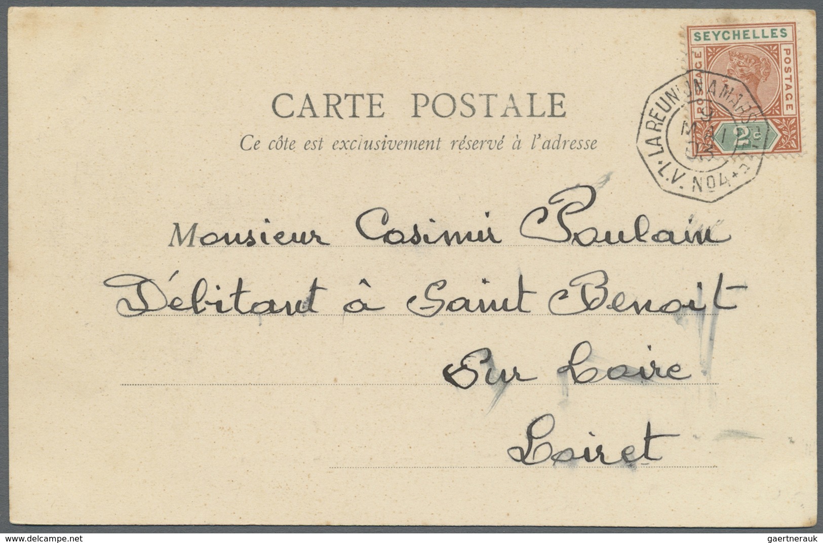 Br Seychellen: 1903. Picture Post Card Of 'Victoria' Addressed To France Bearing SG 28, 2c Orange/brown - Seychellen (...-1976)