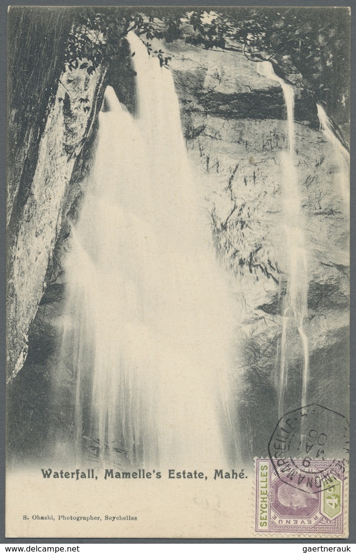 Br Seychellen: 1906. Picture Post Card Of 'Mamelle's Estate Waterfall, Mahe' Addressed To France Bearin - Seychelles (...-1976)