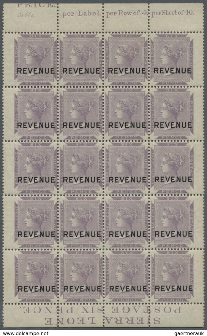** Sierra Leone: 1896 (ca.), QV 6d. Dull Violet With Wmk. Crown CC And Black Opt. REVENUE In A Block Of - Sierra Leone (1961-...)