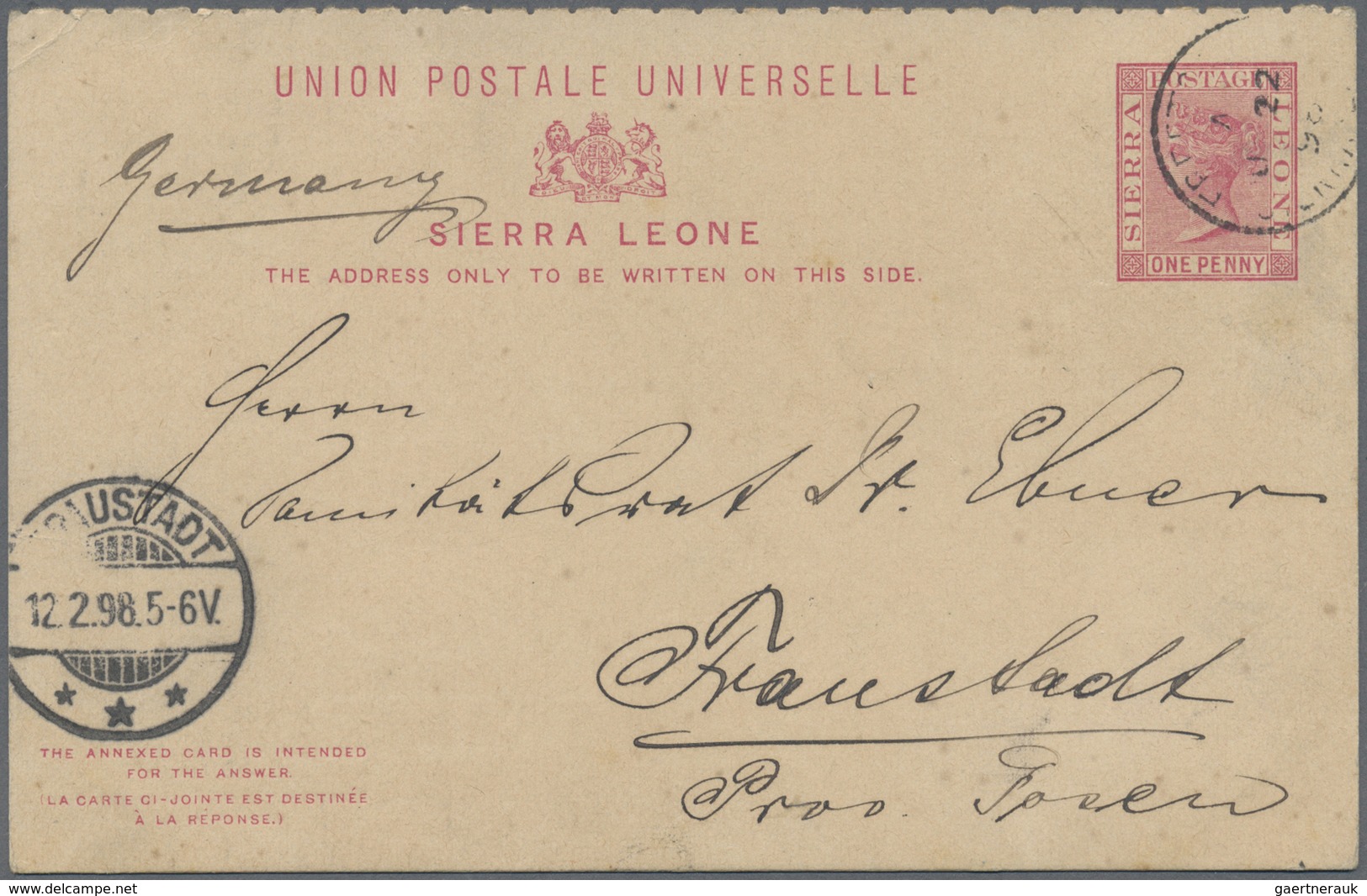 GA Sierra Leone: 1898: Postal Stationary From Freetown To Germany. ÷ 1898: Sierra Leone Ganzsache Von F - Sierra Leone (1961-...)