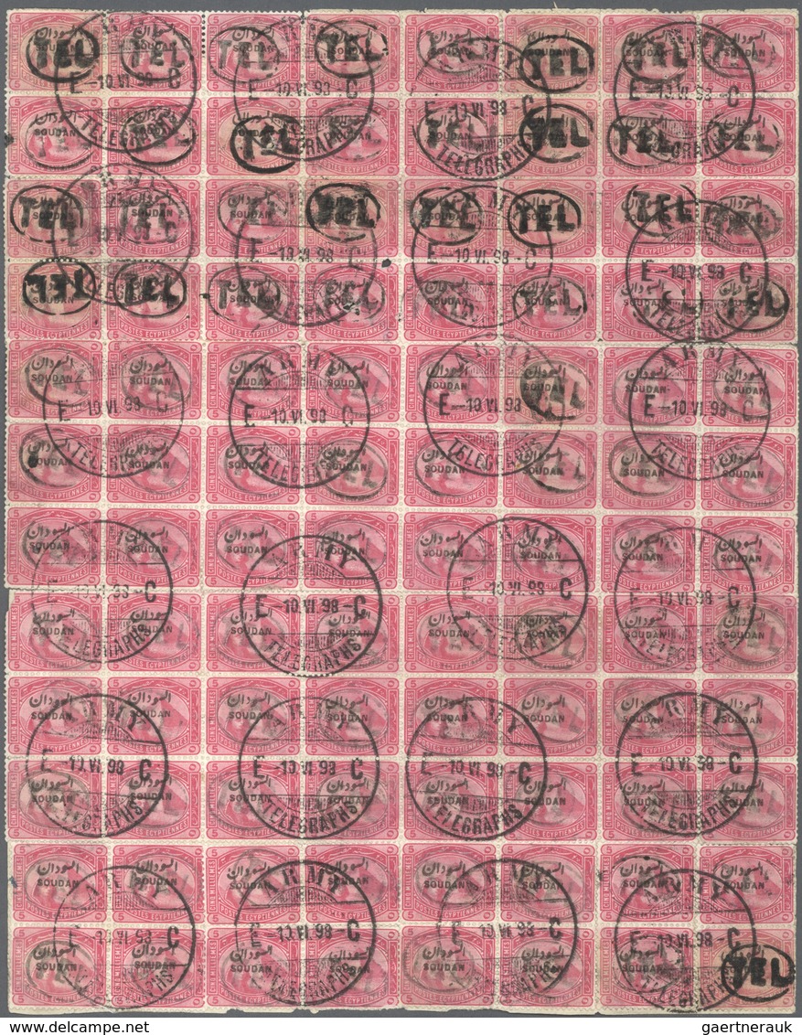 Br Sudan: 1897, Complete TELEGRAM Bearing Blocks Of Totally 96(!) Stamps 5 Mil "SOUDAN" With Canc. "ARM - Soedan (1954-...)