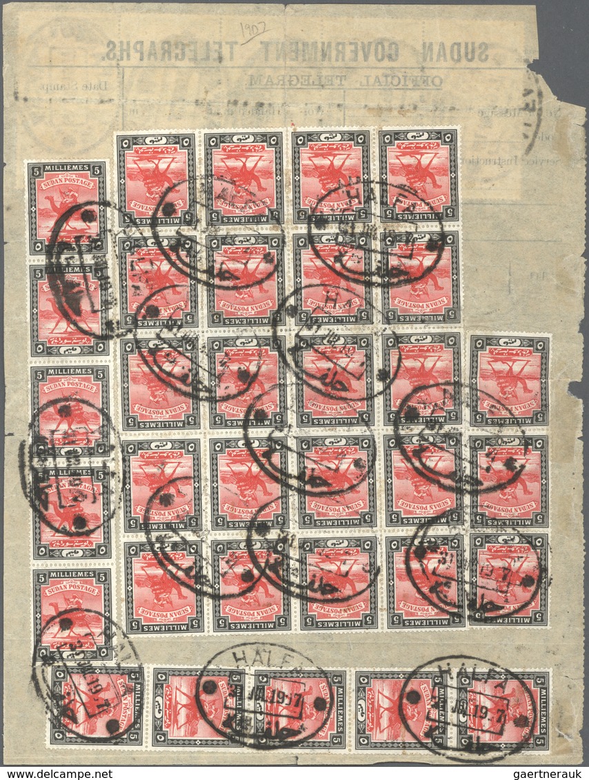 Br Sudan: 1902, Complete TELEGRAM Bearing Blocks Of Totally 43(!) Stamps Camel-rider 5 Mil With Canc. " - Soedan (1954-...)