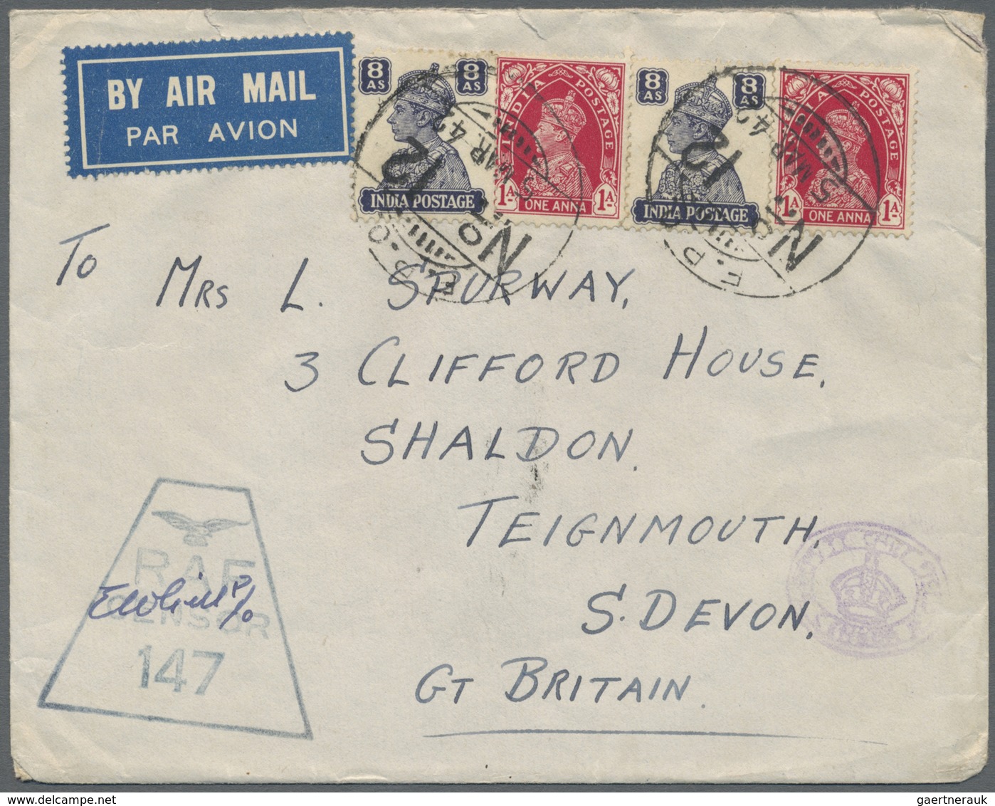 Br Sudan: 1942 Indian Field Post Cover From R.A.F. Sgt. Spurway In Port Sudan To England By Air, Franke - Soudan (1954-...)