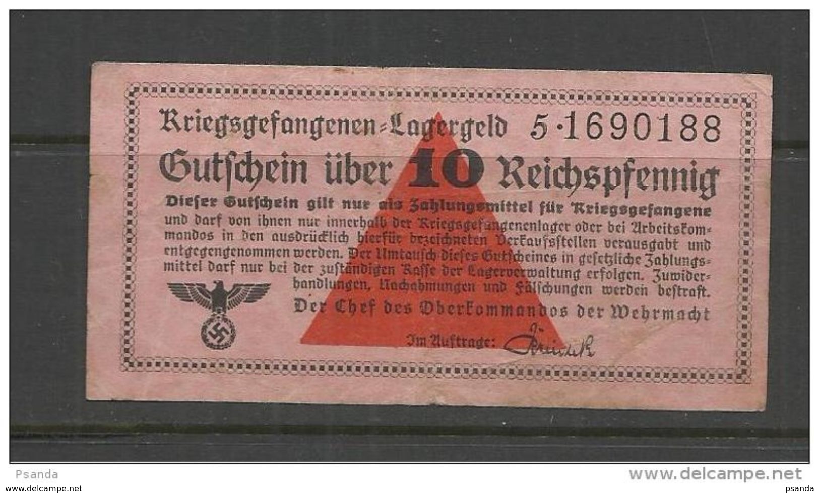 Germany 1933-1945 Third Reich Lagergeld 10 Reichpfrnning - Etappen-Kommandantur