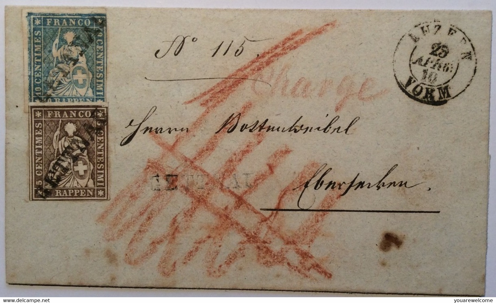 GETTNAU (LU LUZERN) 1861 CHARGE Brief RR ! Mit Strubel  (Schweiz Suisse Cover Lettre - Cartas & Documentos