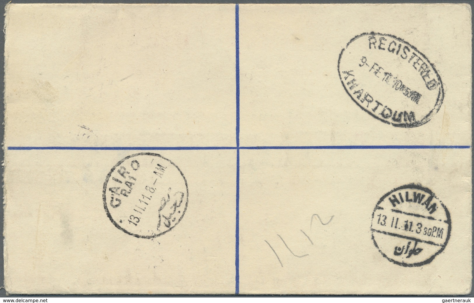 GA Sudan - Ganzsachen: 1911, 1 Pia. Blue Registered Postal Stationery Envelope Tied By "WHITE NILE T.P. - Soudan (1954-...)