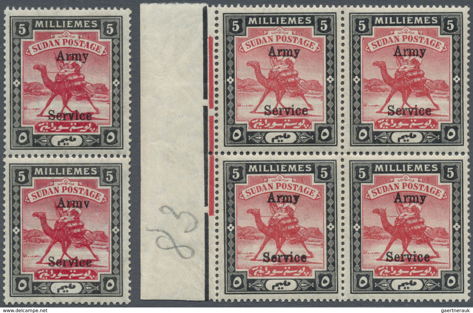 **/* Sudan - Dienstmarken Militär: 1906, Camel Rider 5m. Scarlet And Black Vertical Pair With Lower Stamp - Soudan (1954-...)