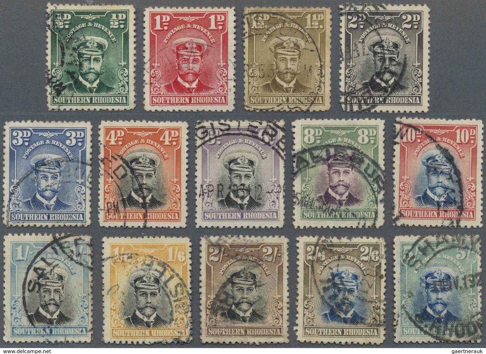 O Süd-Rhodesien: 1924, KGV Admiral Definitives Complete Set, Commercially Used (2s. With Creases), SG. - Zuid-Rhodesië (...-1964)