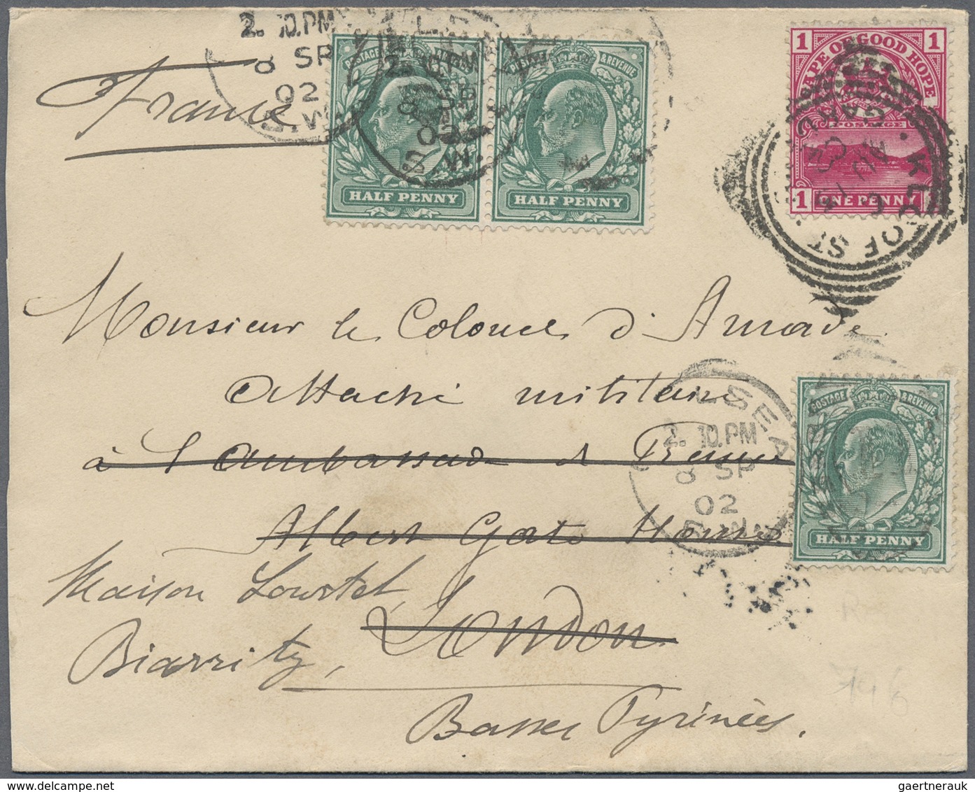 Br Kap Der Guten Hoffnung: 1902. Envelope Written From The 'Consulate General De France' Addressed To ' - Kaap De Goede Hoop (1853-1904)