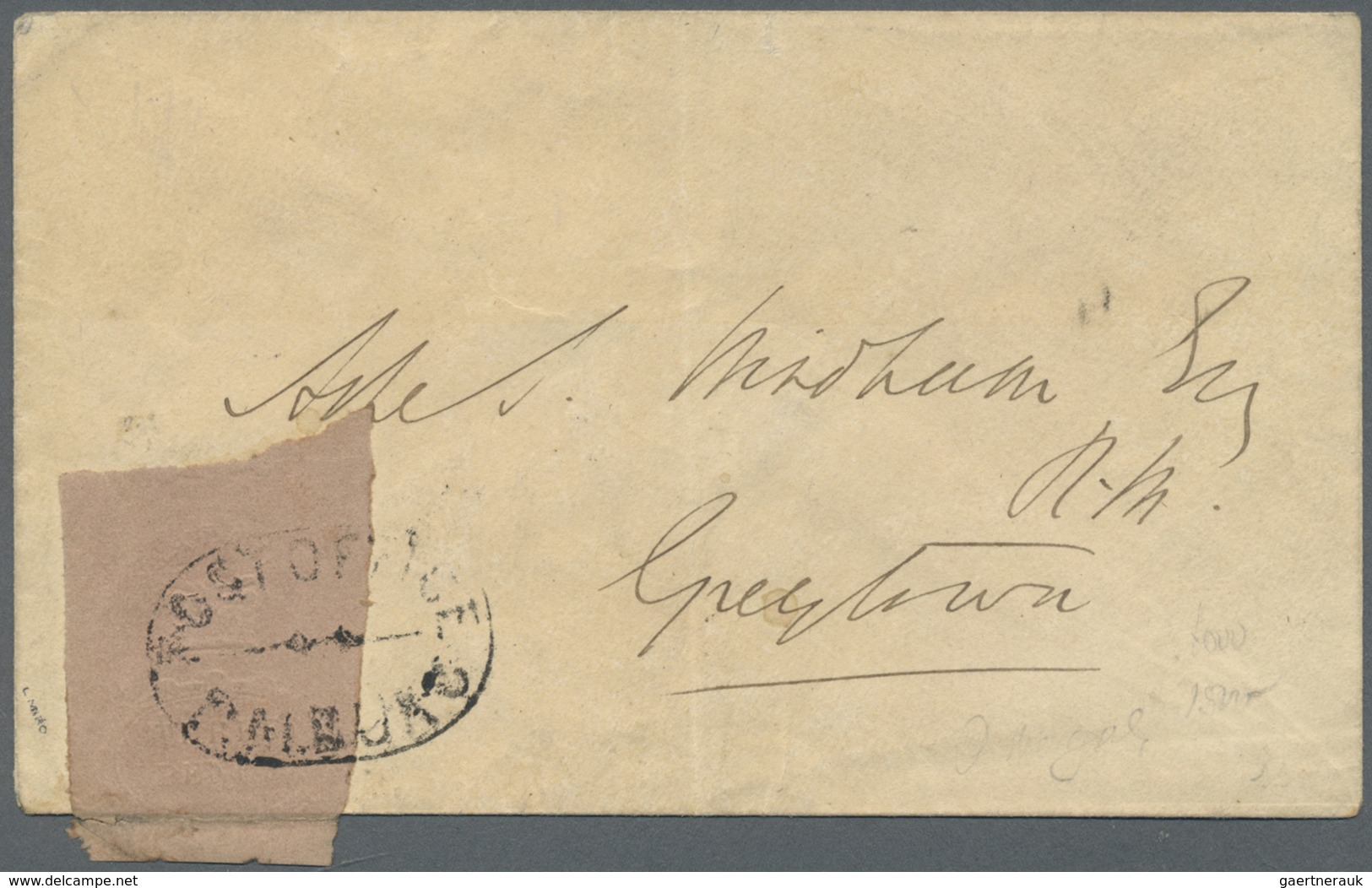 Br Natal: 1858 (ca.), Small Cover Bearing Embossed Crown In Plain Relief On Rose Paper 3d. With Wide Ma - Natal (1857-1909)