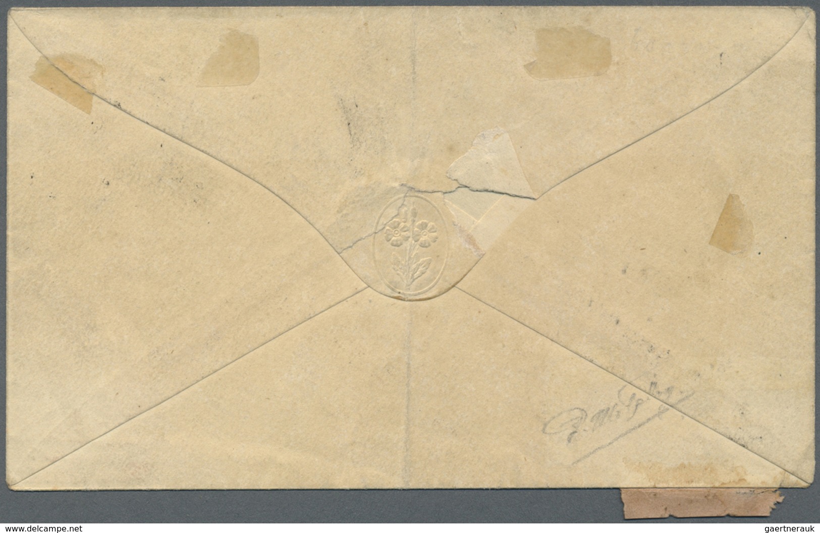 Br Natal: 1858 (ca.), Small Cover Bearing Embossed Crown In Plain Relief On Rose Paper 3d. With Wide Ma - Natal (1857-1909)