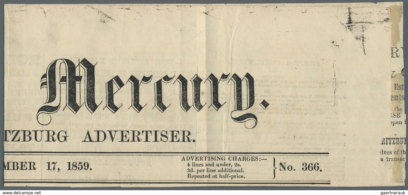 Br Natal: 1859, Folded Upper Part Title Page Of Newspaper 'The Natal Mercury' (Nov. 17, 1859) Bearing E - Natal (1857-1909)