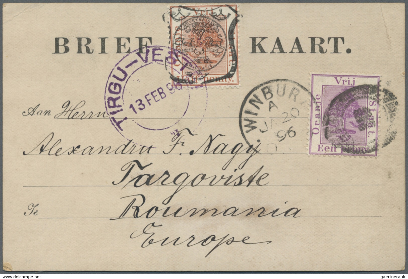 GA Oranjefreistaat: 1894, Stationery BRIEF-KAART Bearing Stamp ½ D. Red-brown In Upper Middle With Coar - Orange Free State (1868-1909)