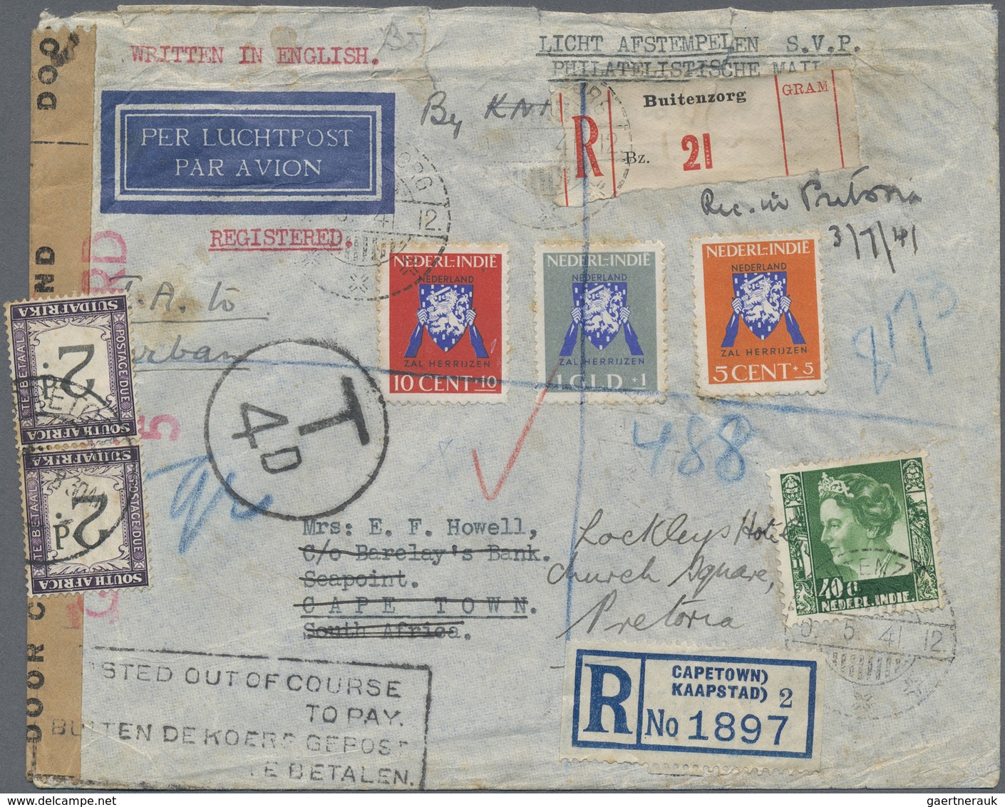 Br Südafrika - Portomarken: 1941. Registered Air Mail Envelope (faults/creased) Addressed To South Afri - Strafport