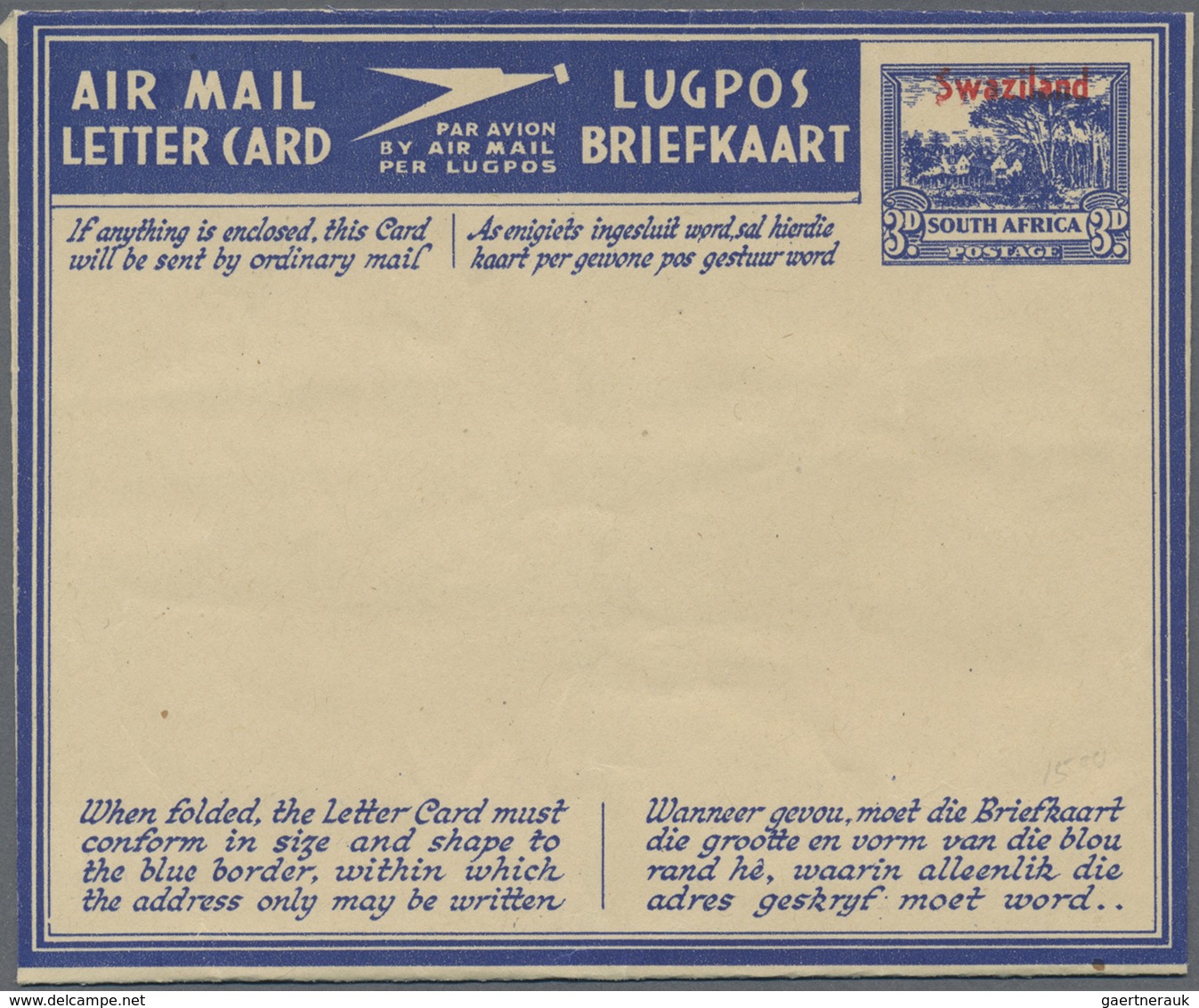 GA Swaziland: 1948, Airletter 3d With Red Ovpt. "Swaziland", Two Mint Copies. - Swaziland (...-1967)