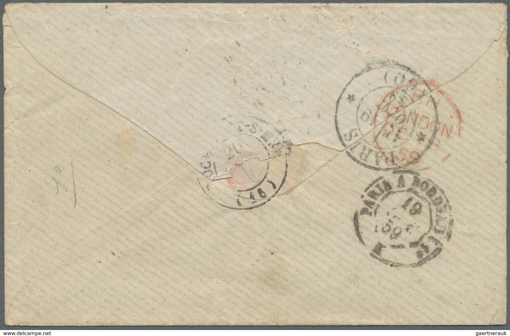 Br Tahiti: 1859. Envelope (small Tears, Stains) To France From The 'Viaud' Correspondence (No 5) With O - Tahiti