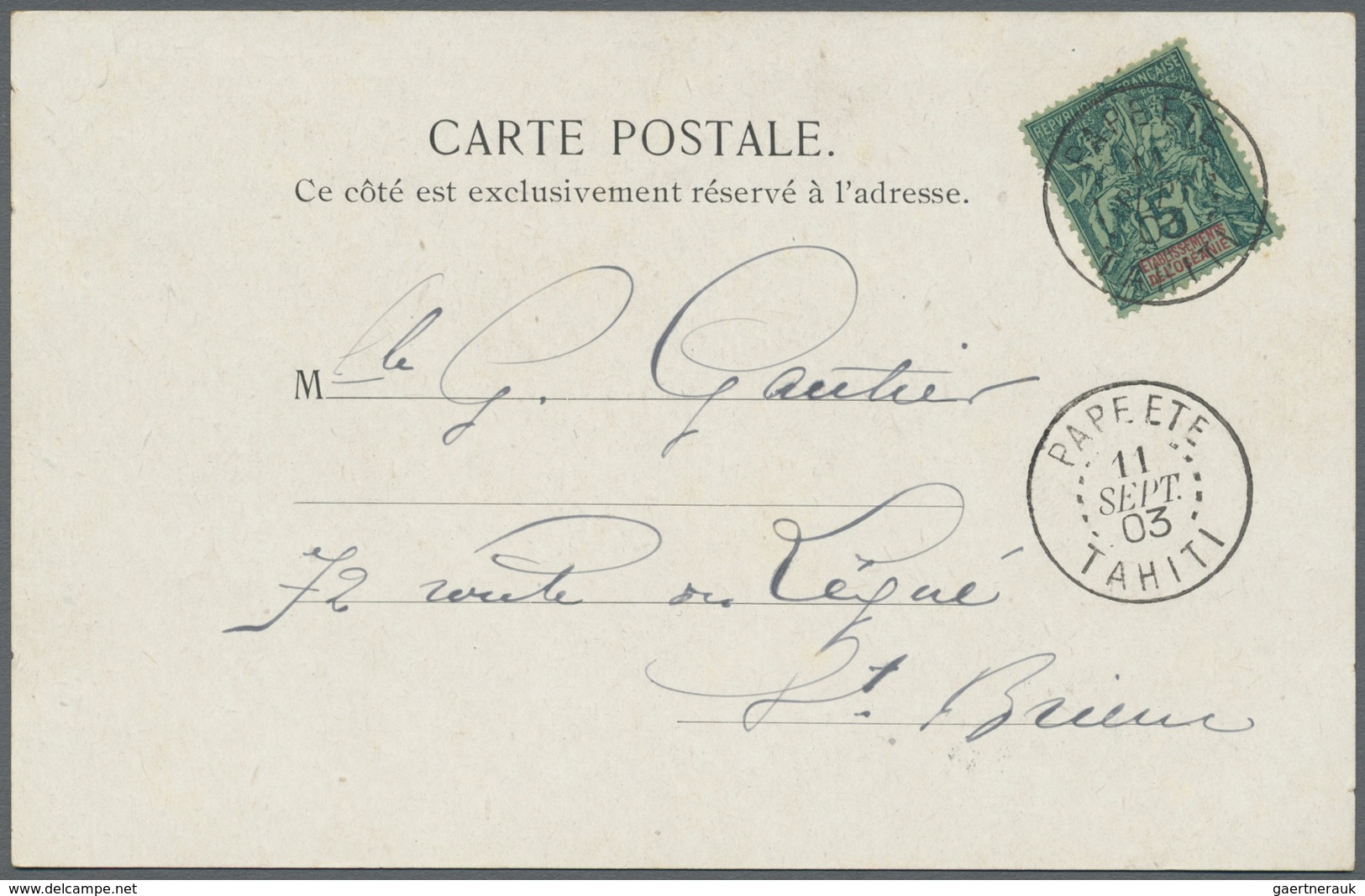 Br Tahiti: 1903. Multiscene Picture Post Card Addressed To France Bearing Oceanie Yvert 4, 5c Green Tie - Tahiti