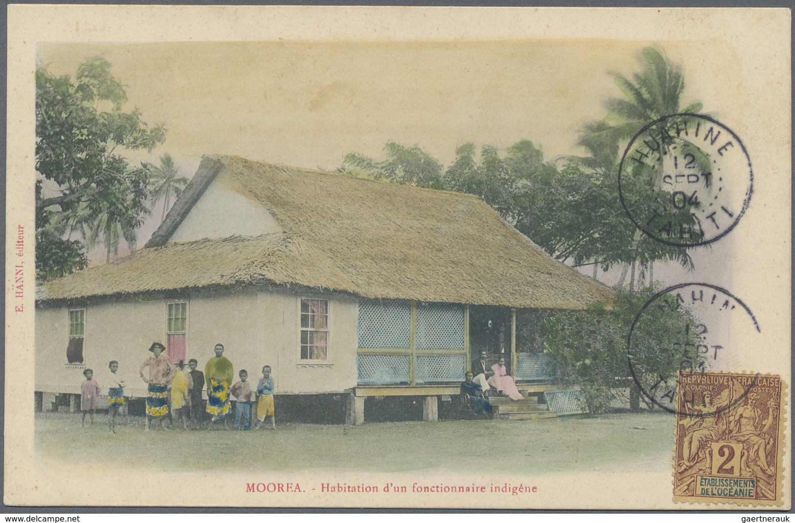 Br Tahiti: 1904. Picture Post Card Of 'Native Dwelling, Moorea' Addressed To France Bearing Oceanie Yve - Tahiti