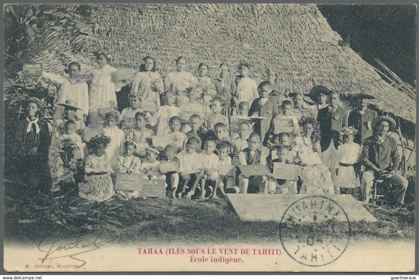 Br Tahiti: 1904. Picture Post Card Of 'Native School, Tahaa, Iles Sous Le Vent' Addresed To France Canc - Tahiti