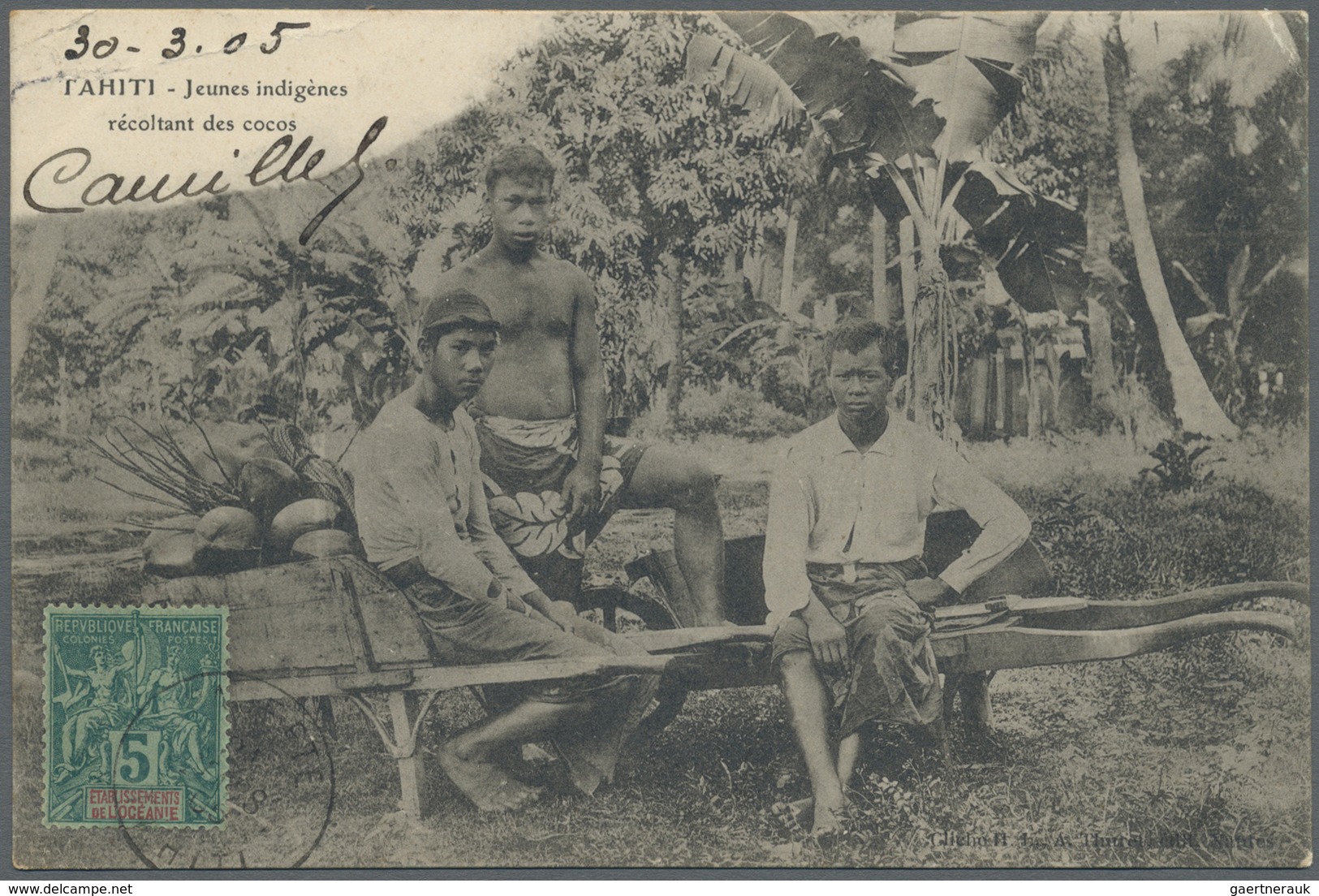 Br Tahiti: 1905. Picture Post Card (small Corner Bend) Of 'Local Native's, Papeete’ Addressed To France - Tahiti