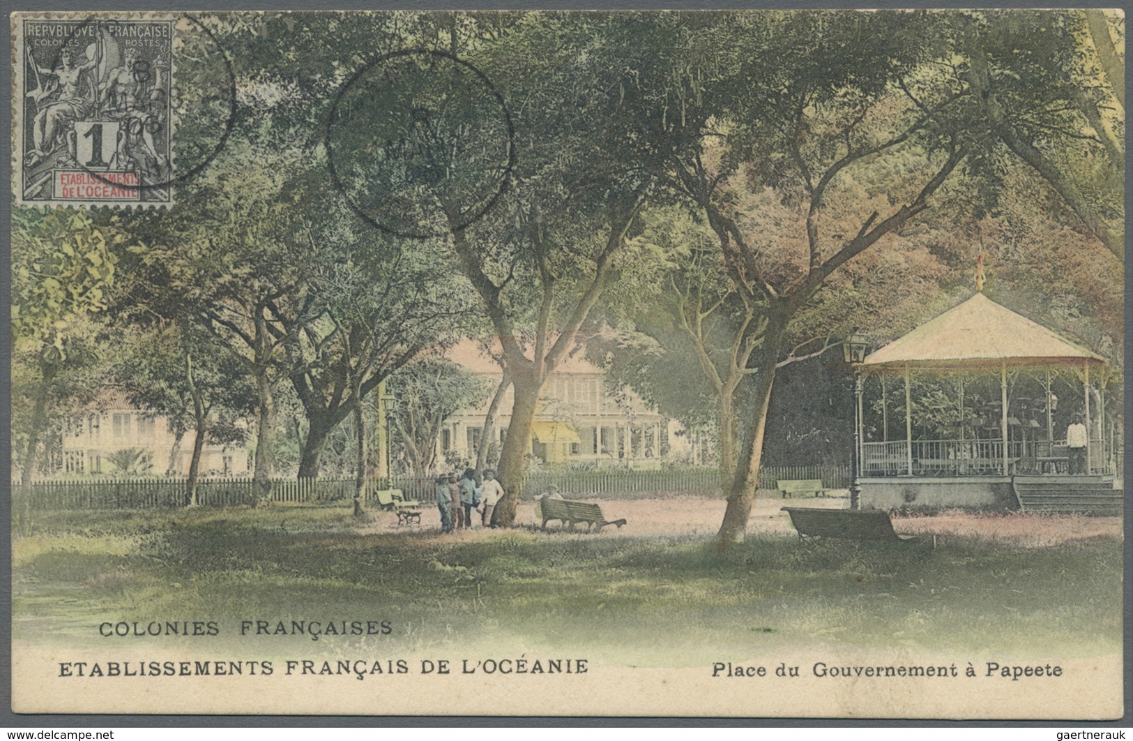 Br Tahiti: 1906. Picture Post Card Of 'Place Du Gouvernment A Papeete' Bearing Oceanie Yvert 1, 1c Blac - Tahiti