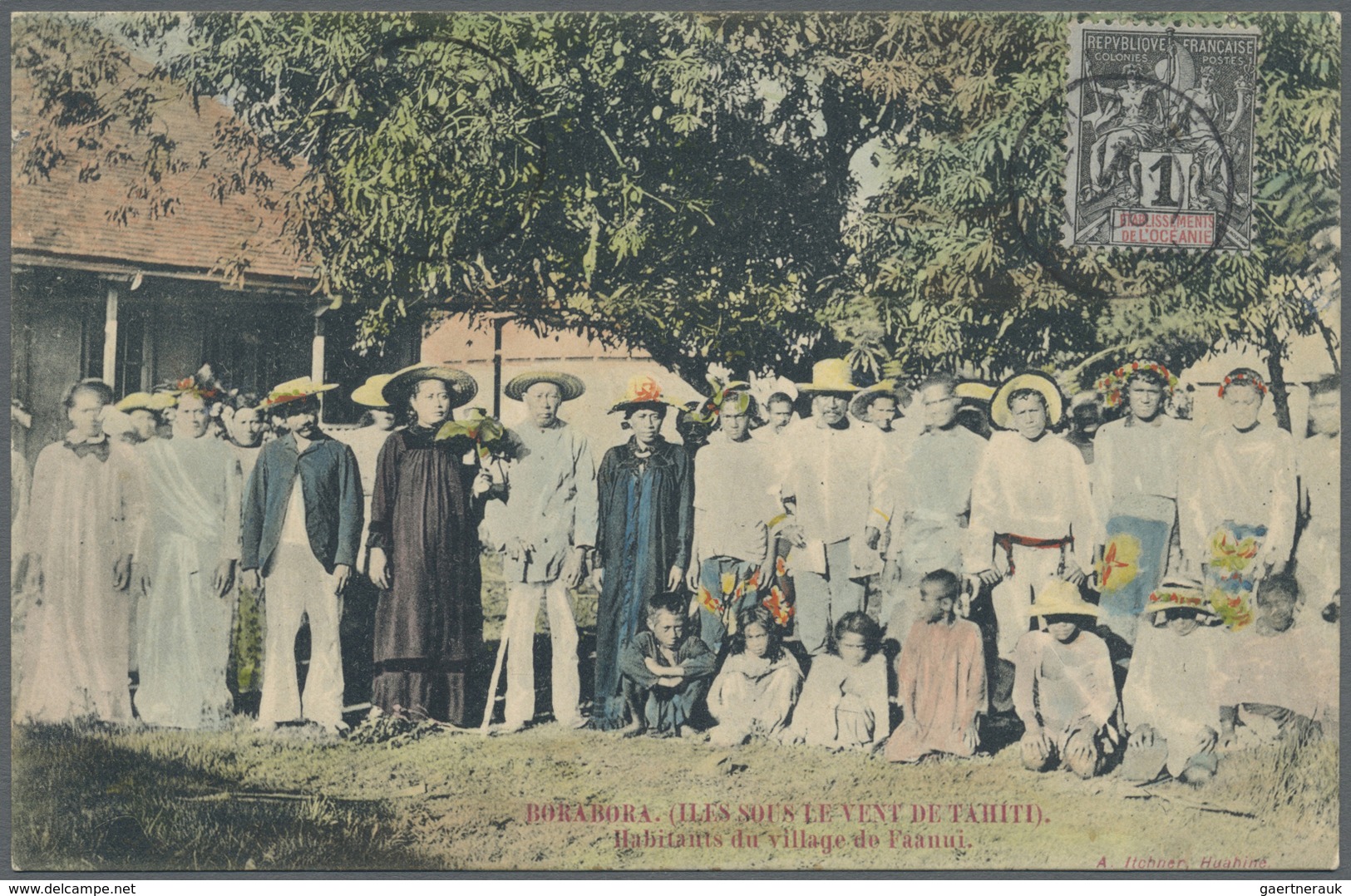 Br Tahiti: 1906. Picture Post Card Of 'Natives Of Fauui Village, Bora Bora, Iles Sous Le Vent' Addresse - Tahiti