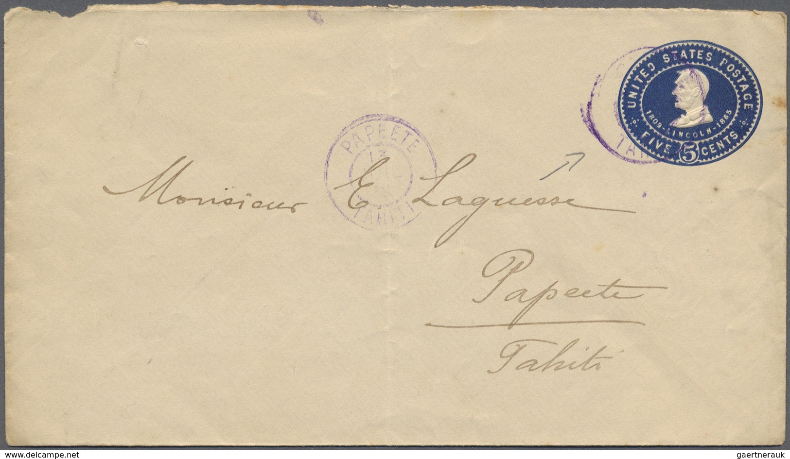 GA Tahiti: 1907. United States 5 Cents Postal Stationery Envelope Sent From San Francisco Addressed To - Tahiti