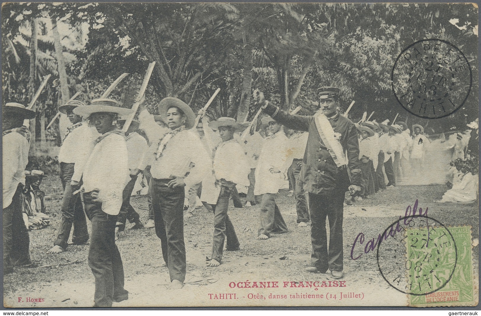 Br Tahiti: 1908. Picture Post Card Addressed To France Of 'Olea, Dance Canaque' Bearing Oceanie Yvert 1 - Tahiti