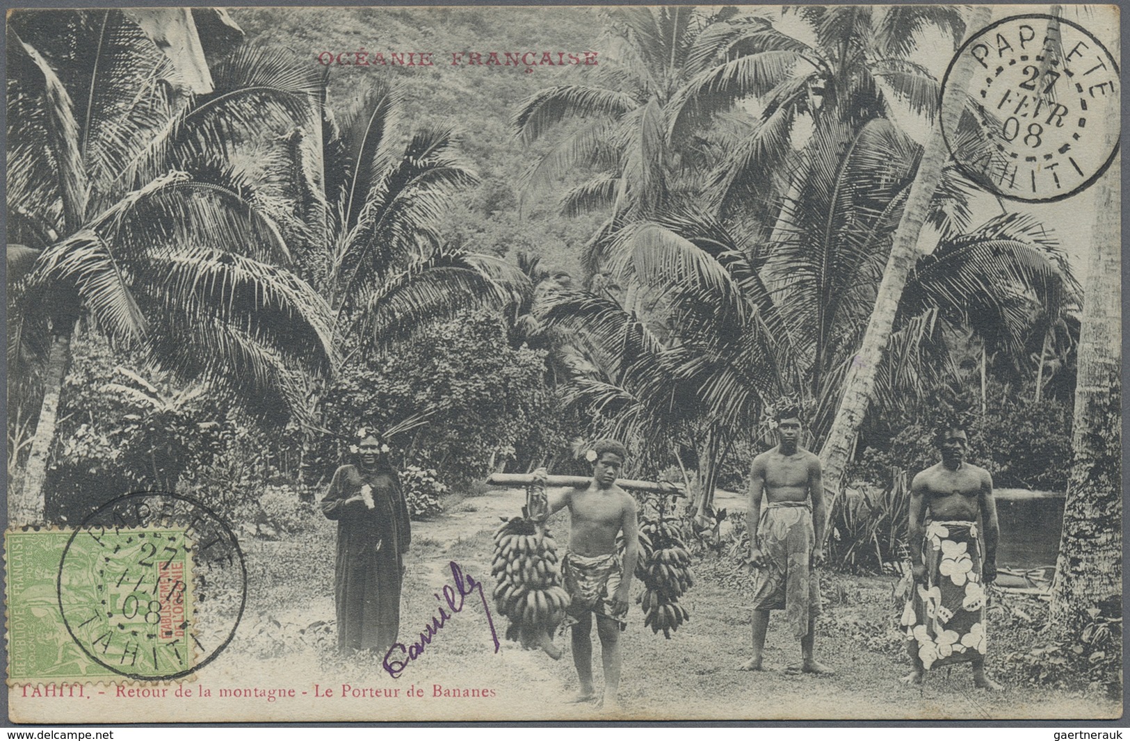 Br Tahiti: 1908. Picture Post Card Of 'Retour De Ia Montagne - Le Porteur De Bananes’ Addressed To Fran - Tahiti