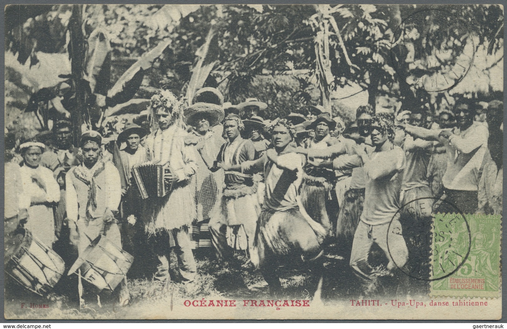 Br Tahiti: 1908. Picture Post Card Addressed To France Of 'Upa-Upa Dance' Bearing Oceanie Yvert 14, 5c - Tahiti