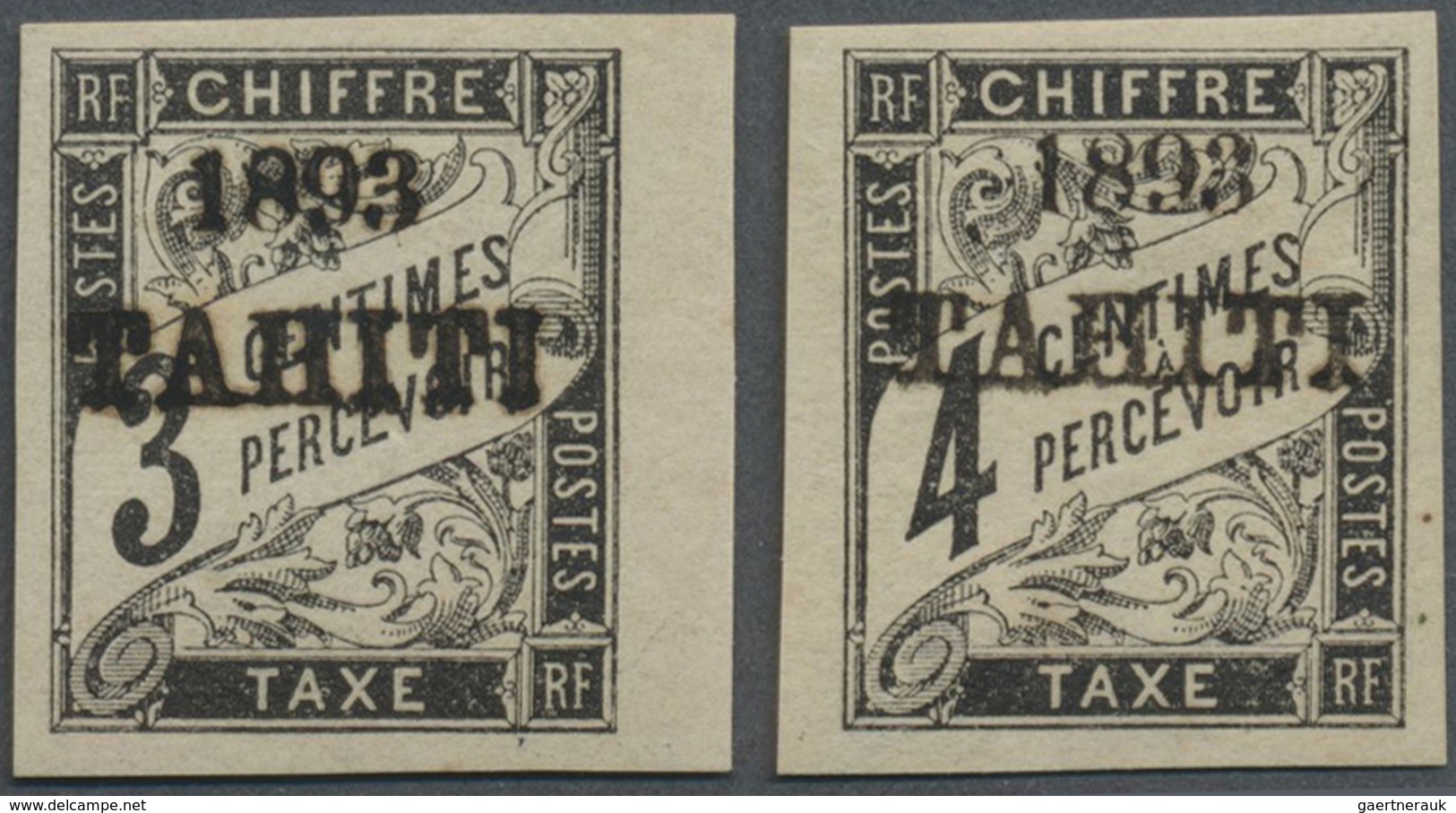 * Tahiti - Portomarken: 1893, General Colonies Due 3 C. Black Imperforated Overprinted „1893 / TAHITI” - Tahiti