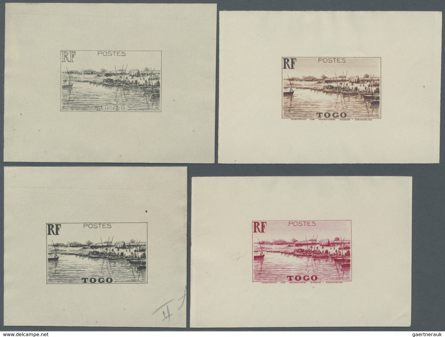 (*) Togo: 1942/1944, Definitives "Views Of Togo", Design "Mono Harbour", Group Of Eight Single Die Proof - Togo (1960-...)