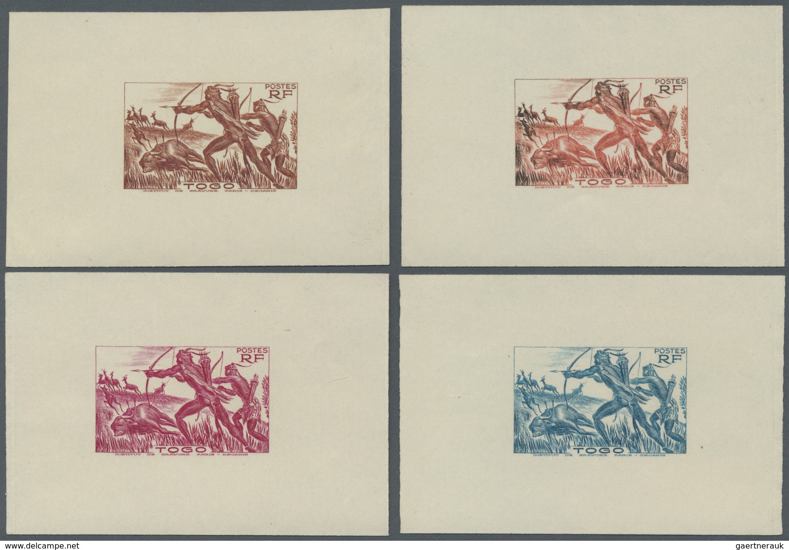 (*) Togo: 1942/1944, Definitives "Views Of Togo", Design "Hunting", Group Of Six Single Die Proofs Witho - Togo (1960-...)