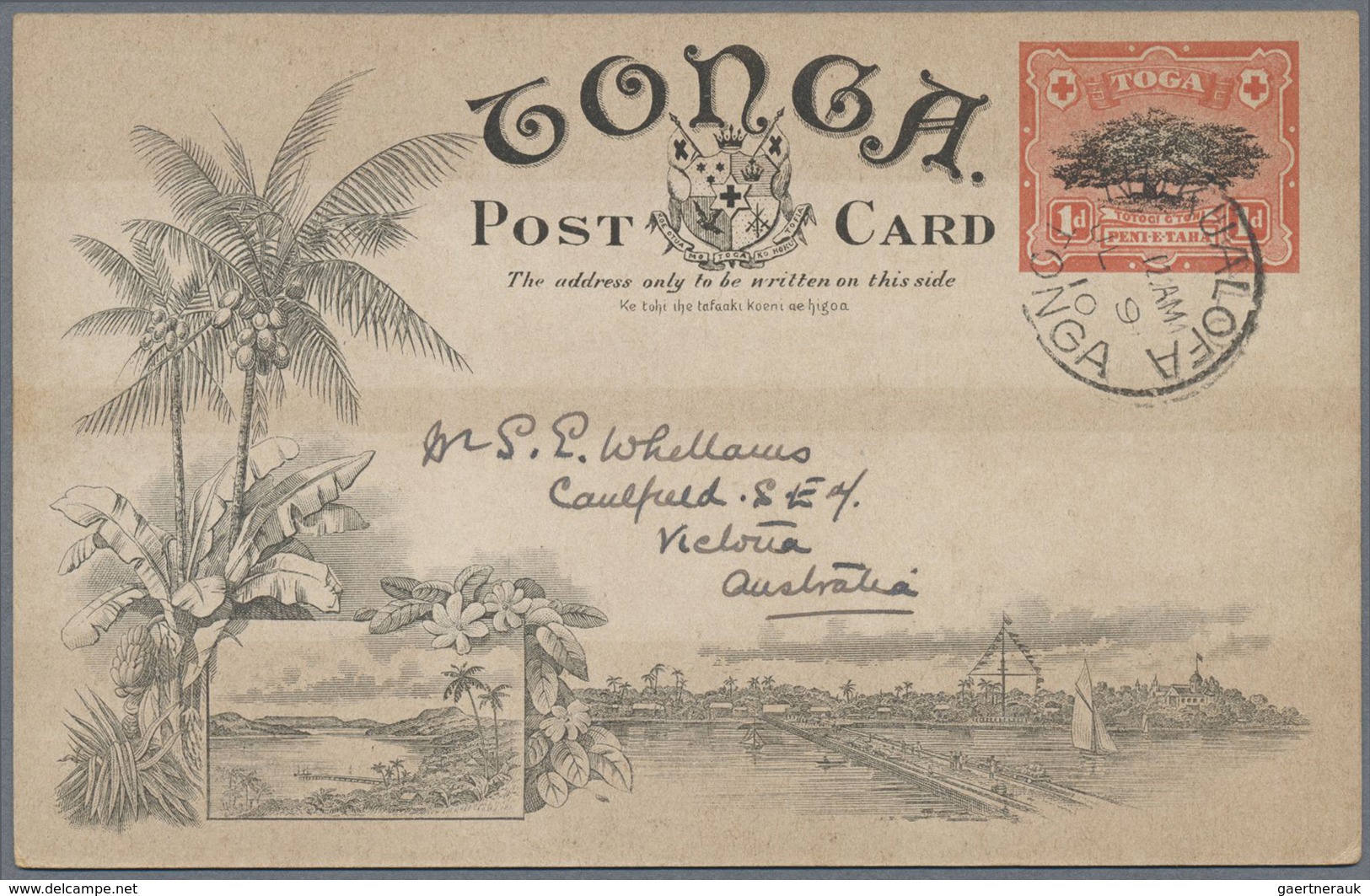 GA Tonga: 1910, Four 1 D Stationery Cards With Coloured Pictures On Backside All Sent From NUKUALOFA To - Tonga (...-1970)