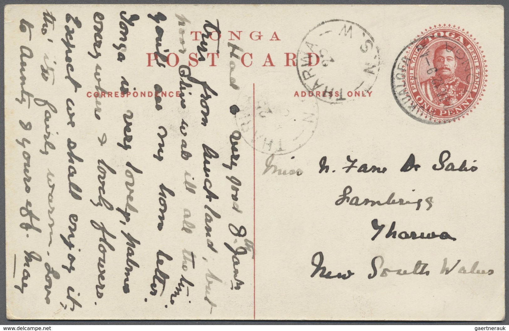 GA Tonga: 1912, Picture Stationery Card 1 D Red (b/s Palace And Chapel, Nukualofa) Sent From "NUKUALOFA - Tonga (...-1970)