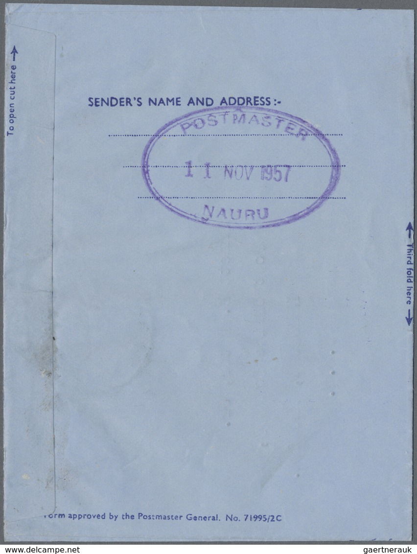 GA Tonga: 1952/57, Official Use Airletters Used 1952 Resp. 1957 To US Or England. One From Nauru. - Tonga (...-1970)