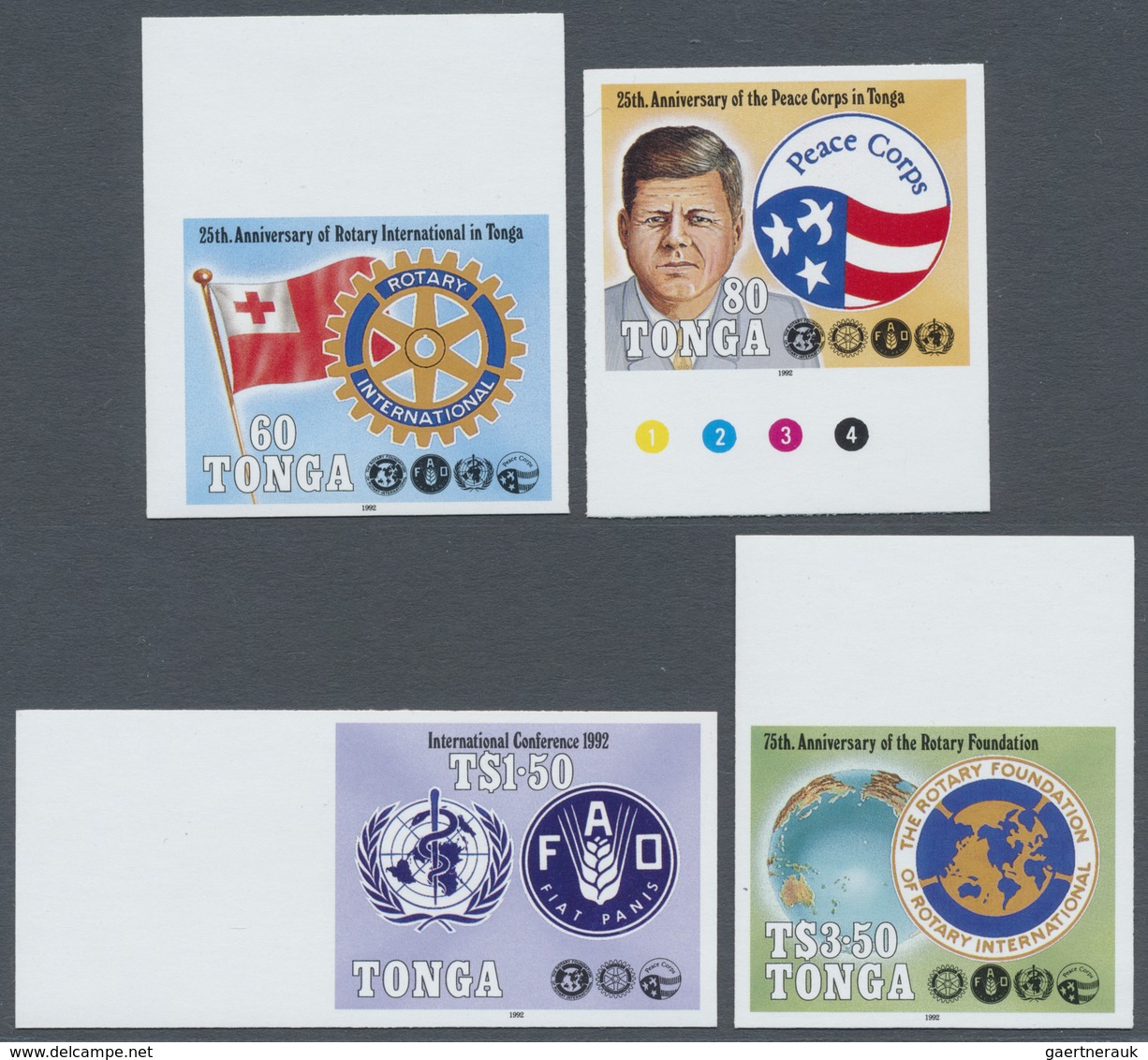 ** Tonga: 1992, Anniversary Issue Complete Set Of Four IMPERFORATE From Different Margins Incl. Rotary, - Tonga (...-1970)