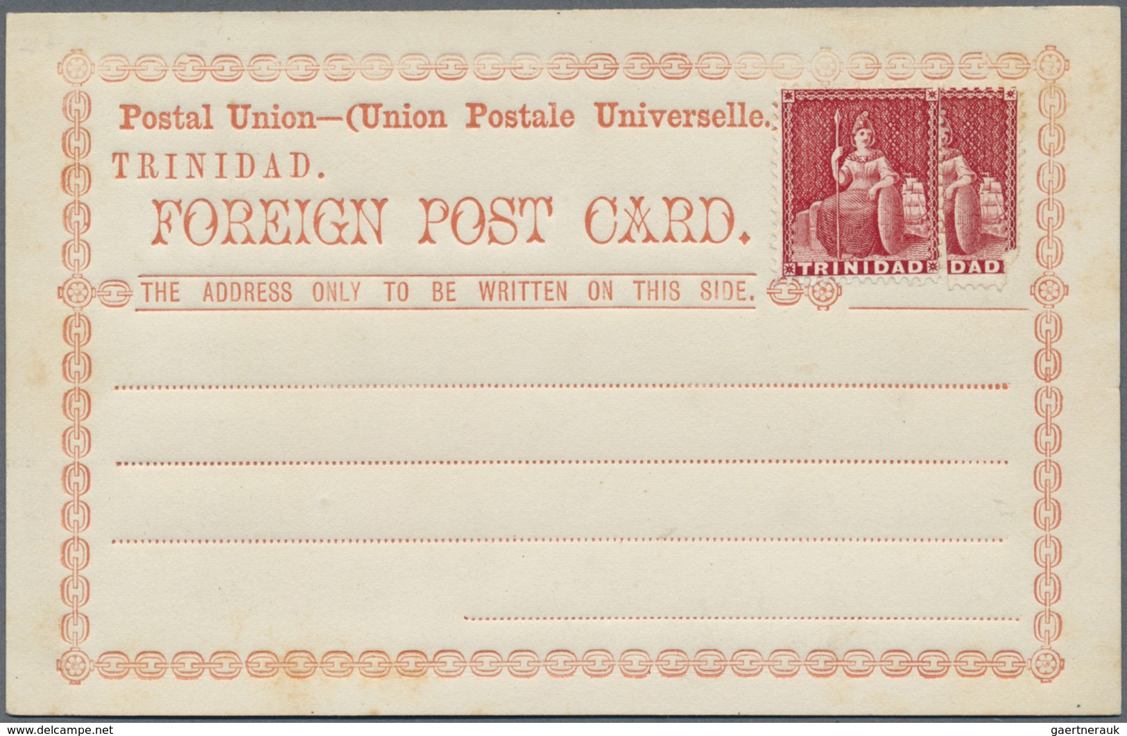 Br/GA Trinidad Und Tobago: 1879/1882, Three Official Pre-paid Postcard Forms: 1. HALFPENNY Mauve And (1d) - Trinité & Tobago (1962-...)