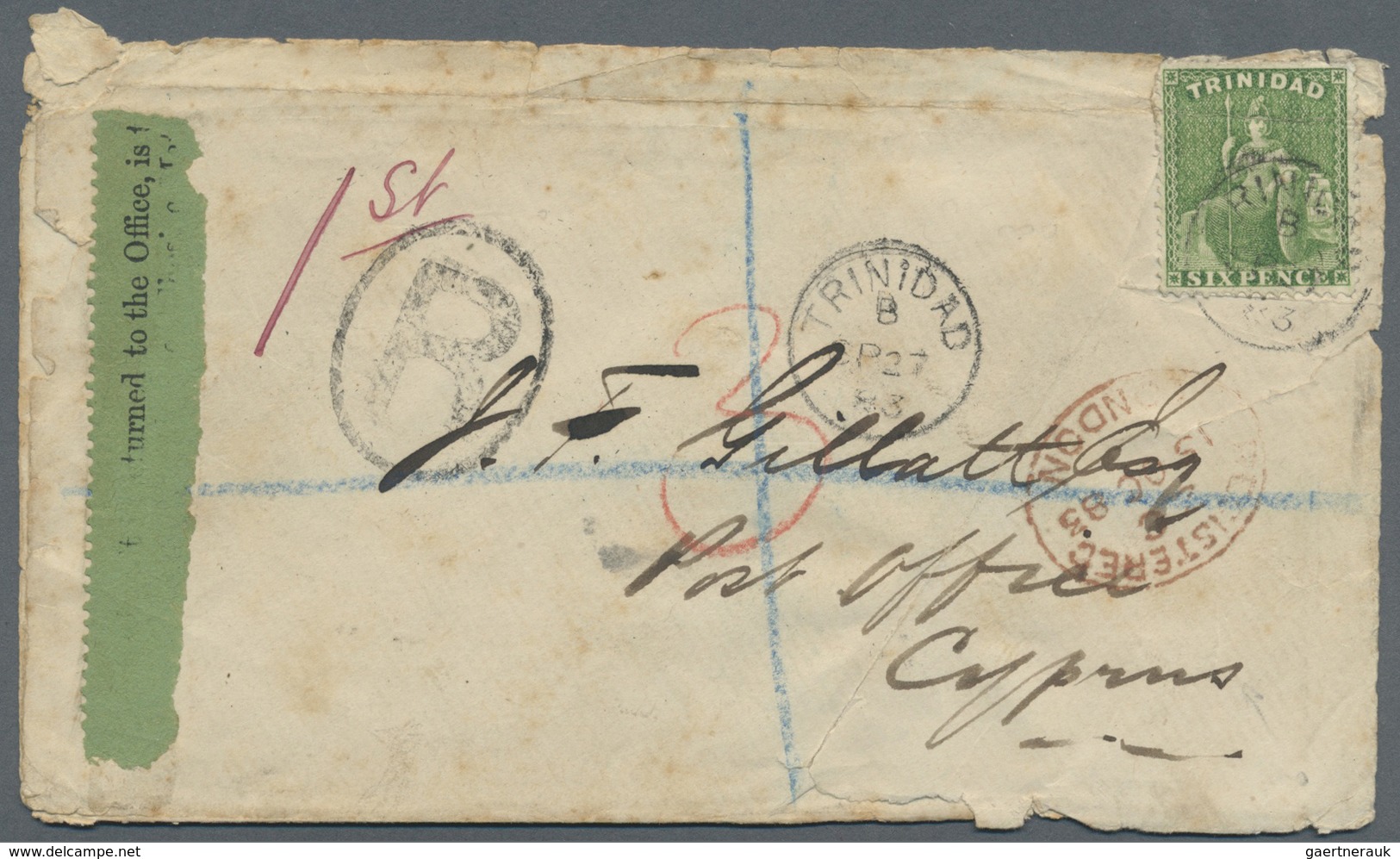 Br Trinidad Und Tobago: 1883. Registered Envelope (opened For Display, Faults And Few Stains) Addressed - Trinité & Tobago (1962-...)