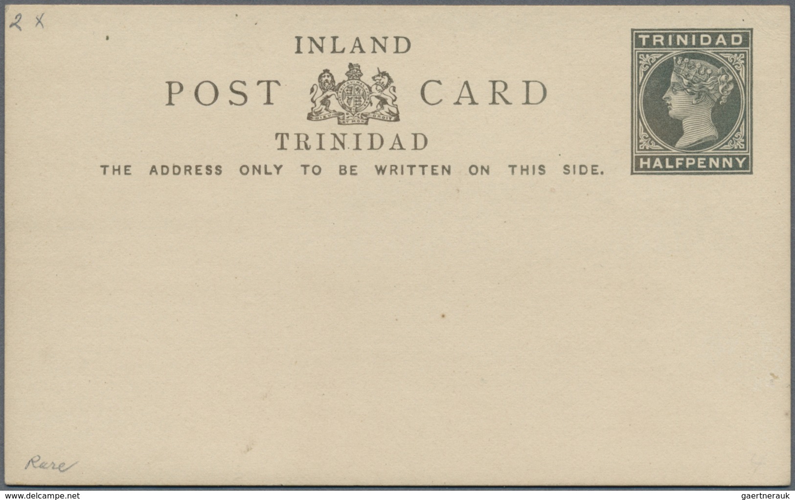 GA Trinidad Und Tobago: 1884, Stationery Card Very Rare PROOF Victoria 1/2 D In Black On Carton Paper, - Trinidad En Tobago (1962-...)