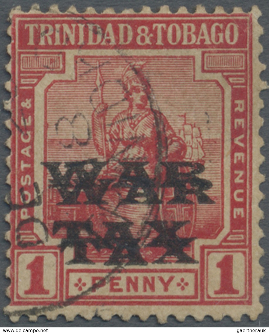 O Trinidad Und Tobago: 1918 War Tax 1d Red, Optd SG Type 25, Variety OVERPRINT DOUBLE, Used, Light Ton - Trinidad & Tobago (1962-...)