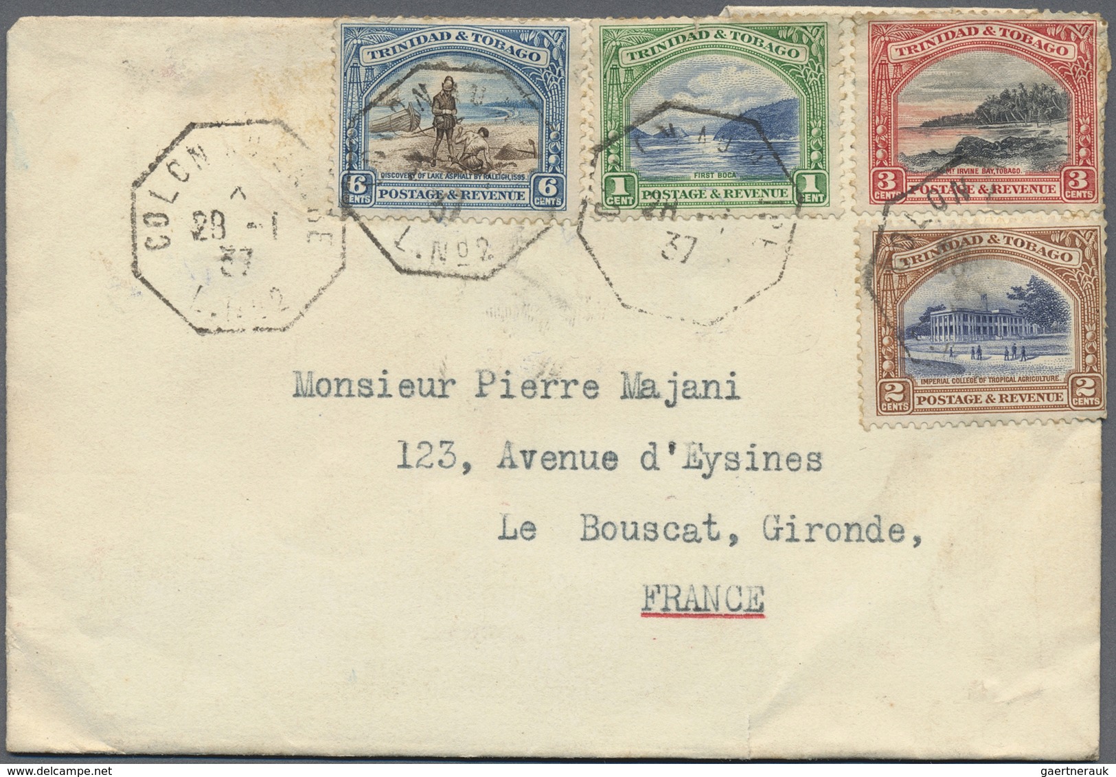 Br Trinidad Und Tobago: 1937. Envelope (parts Of Flap Missing) Written From The Belgian Consulate, Port - Trinidad & Tobago (1962-...)