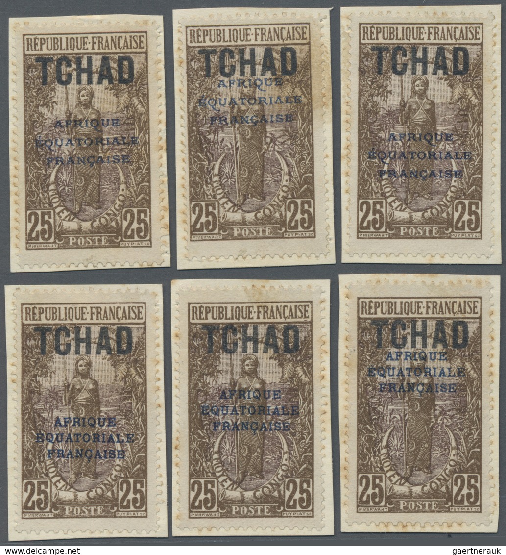 Brfst Tschad: 1924, 25 C. Brown/violet With Overprint, Six Different Overprint Types In Blue Unused On Pap - Autres & Non Classés