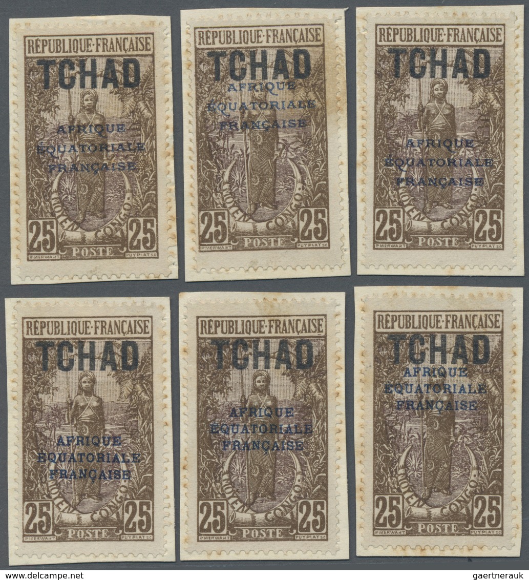 Brfst Tschad: 1924, 25 C. Brown/violet With Overprint, Six Different Overprint Types In Blue Unused On Pap - Andere & Zonder Classificatie