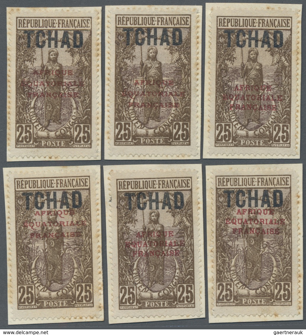 Brfst Tschad: 1924, 25 C. Brown/violet With Overprint, Six Different Overprint Types In Red Unused On Pape - Autres & Non Classés