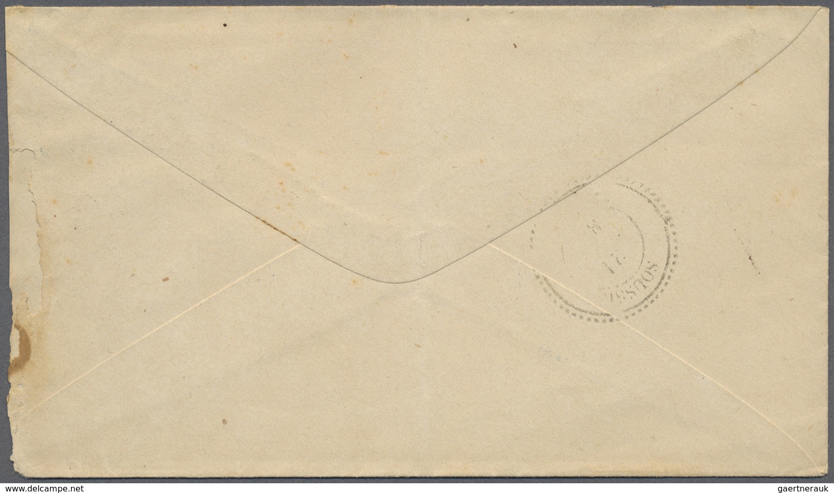 Br Tunesien: 1881. Envelope (small Faults/fold) Addressed To Susa Bearing France 'Type Sage' Yvert 90, - Tunisie (1956-...)